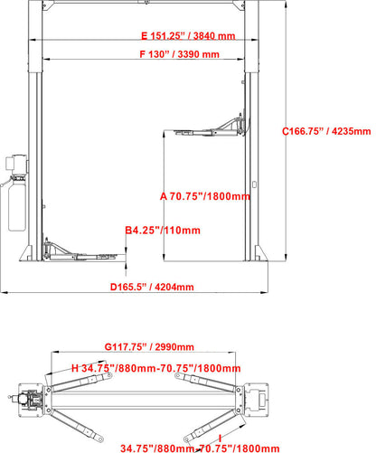 Katool KT-M120 12,000lbs Two Post Clear-floor Vehicle Lift