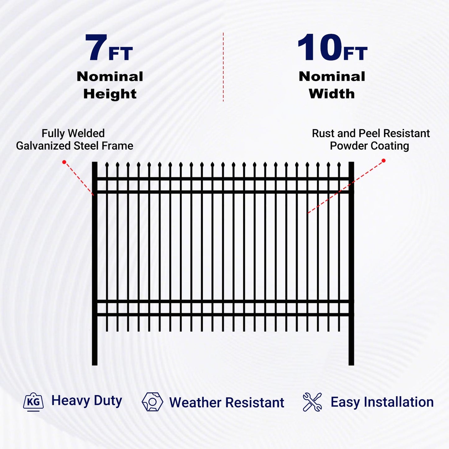 10x7 ft Steel Fence with 4 Rails, 30 Panels