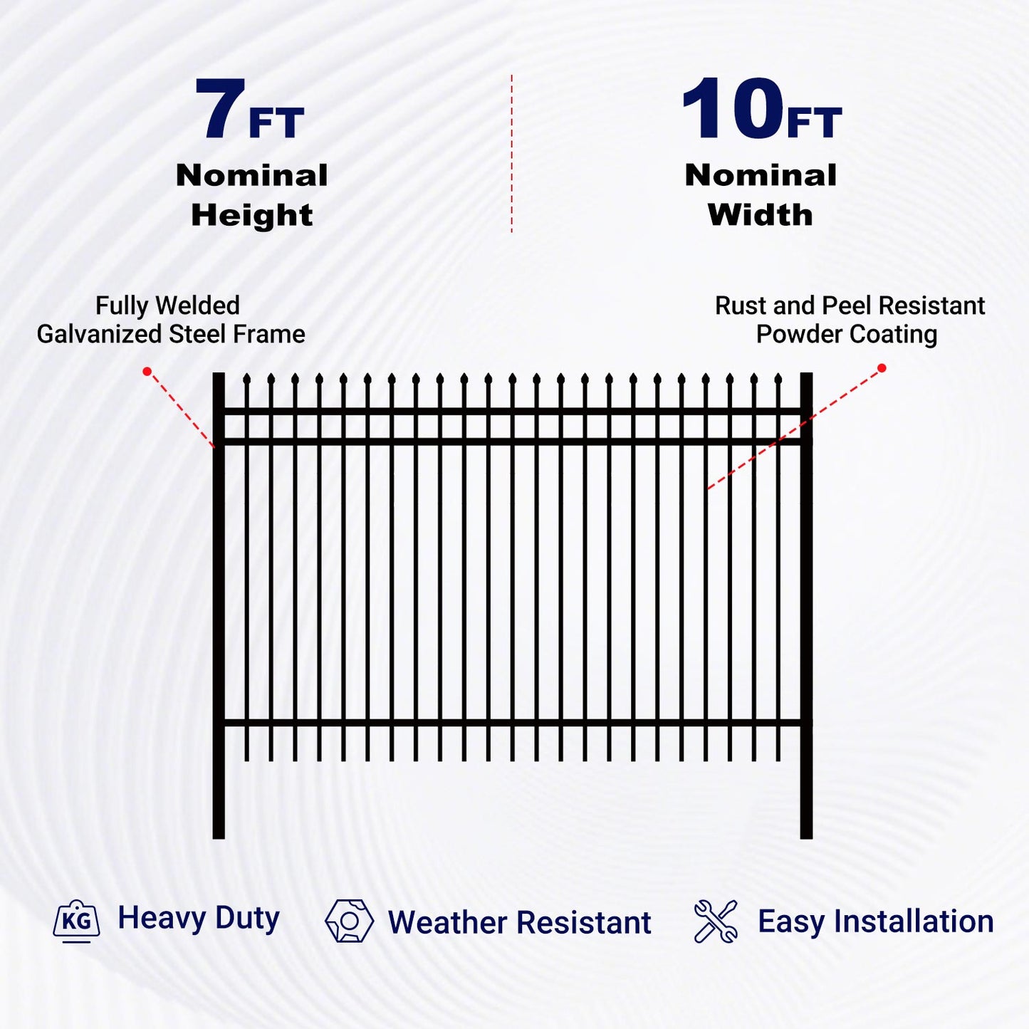 10x7 ft Steel Fence with 3 Rails, 30 Panels