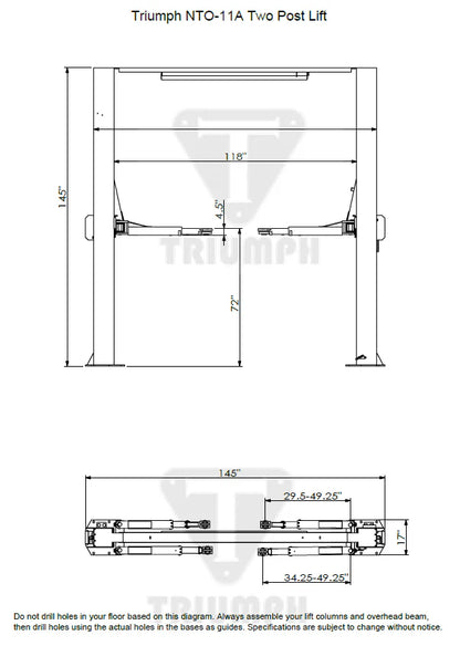 Triumph NTO-11A 11,000 lb Two Post Auto Lift