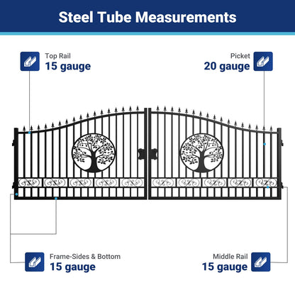 20x8 ft Steel Dual Swing Driveway Gate with Wider Goalposts