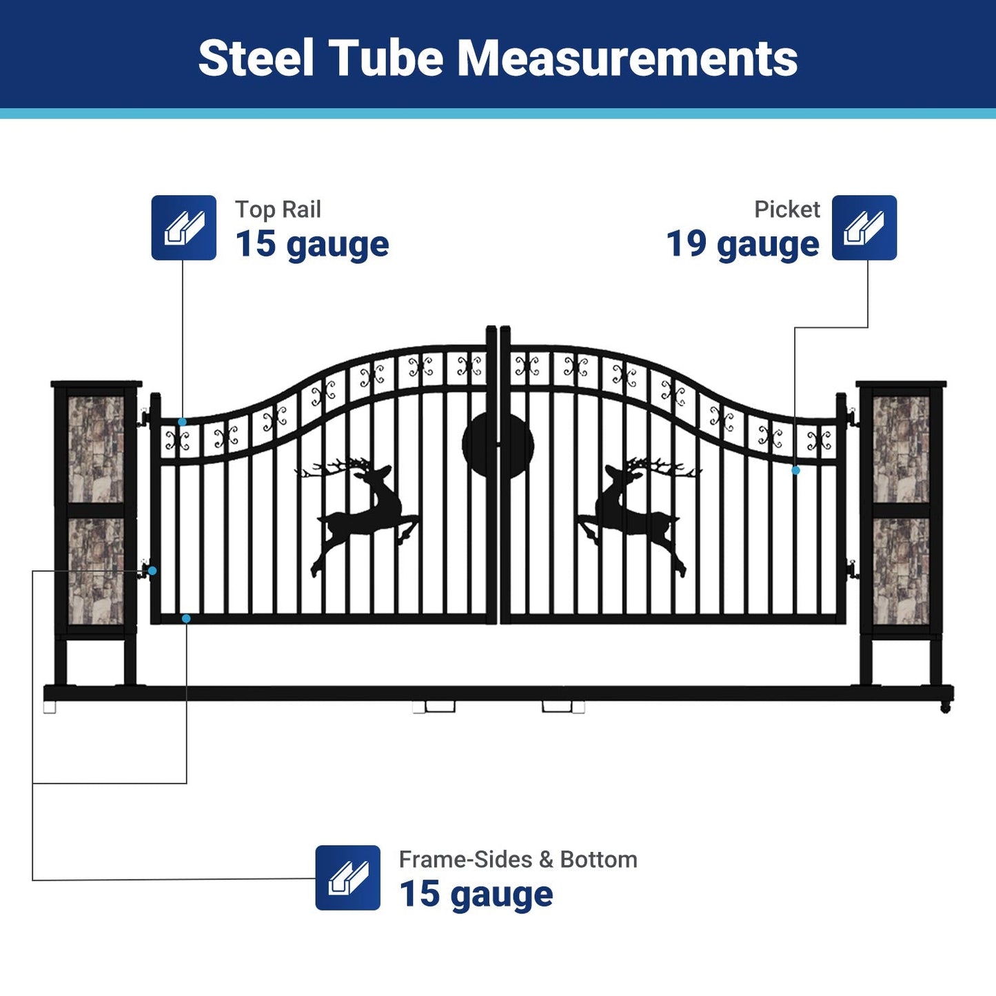 20x8 ft Dual Swing Driveway Gate with Ornamental Posts