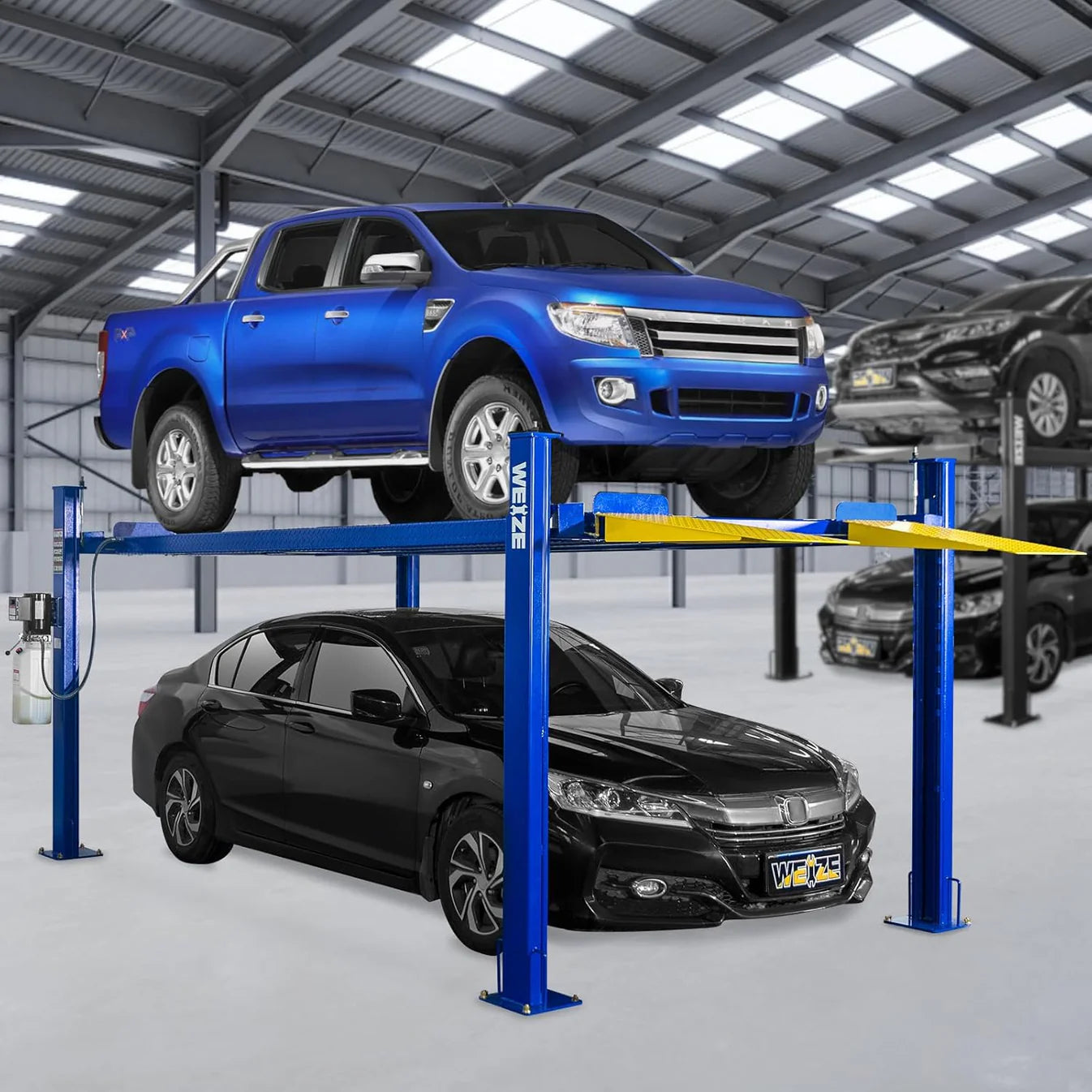 WEIZE 8500lbs 4 Post Car Lift with Caster Kits, Auto Car Storage Lift for Home Parking Garage