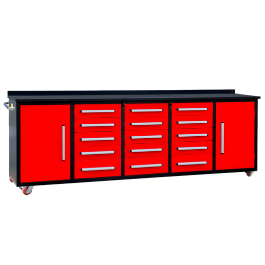 10ft 15-Drawer Storage Workbench with Wheels