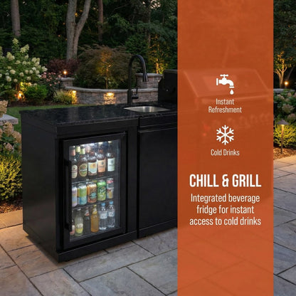 82" 6-Burner 85,000 BTU Gas Outdoor Kitchen Island Grill Stainless Steel Sink Wine Cooler