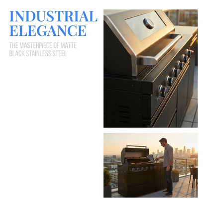 65" 4-Burner 72,000 BTU Black Outdoor Kitchen Island Grill +Side Burner + Marble Countertops