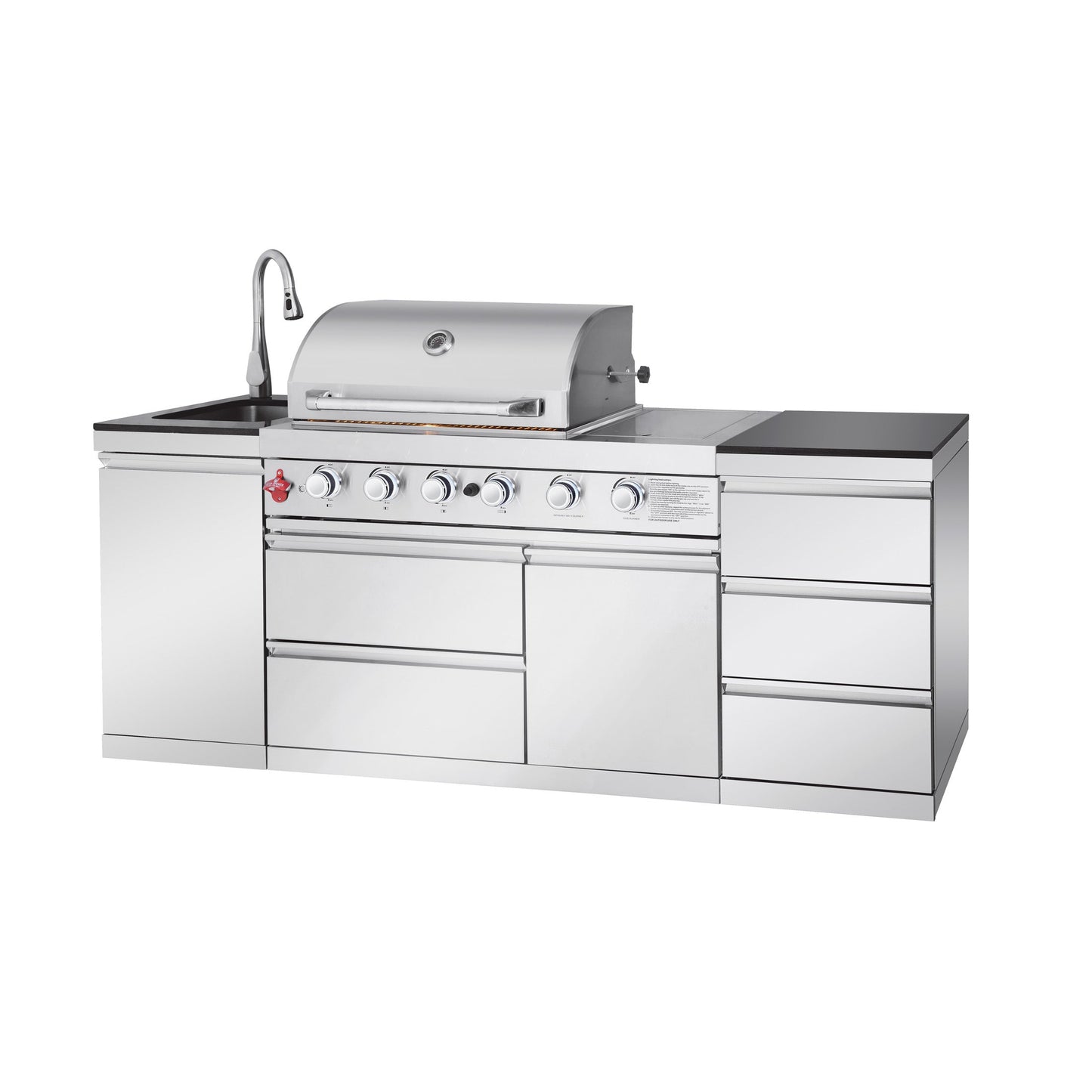 83.3" 4+1 Burner 71,500 BTU Silver Outdoor Kitchen Island Grill with Sink