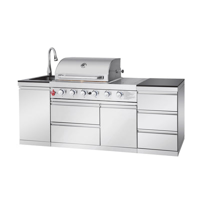 83.3" 4+1 Burner 71,500 BTU Silver Outdoor Kitchen Island Grill with Sink