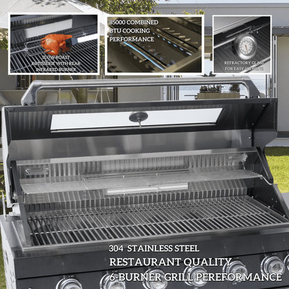 128" 120,000 BTU 6-Burner Outdoor Kitchen Island Grill with Pizza Oven