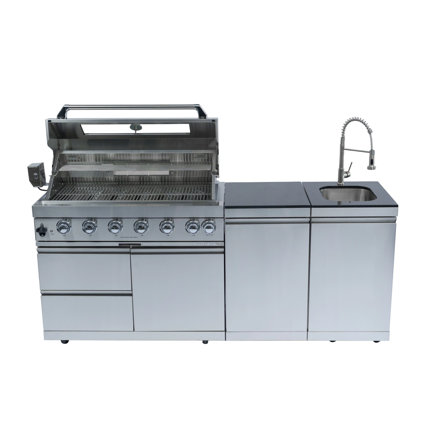82" 6-Burner 85000 BTU Silver Outdoor Kitchen Island Grill + Storage Cabinets & Drawers & Sink/Faucet