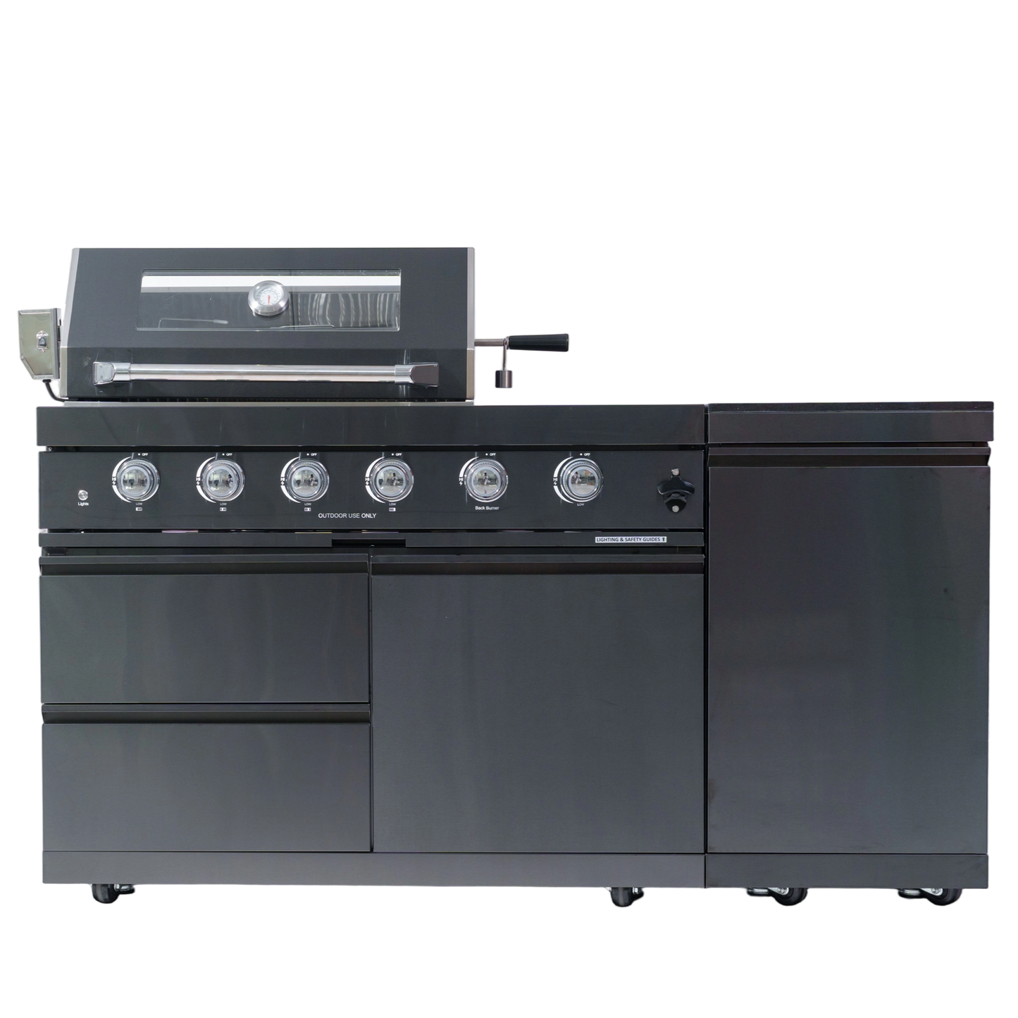 65" 4-Burner 72,000 BTU Black Outdoor Kitchen Island Grill + Side Burner + Rotisserie kit
