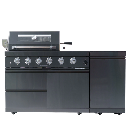 65" 4-Burner 72,000 BTU Black Outdoor Kitchen Island Grill + Side Burner + Rotisserie kit