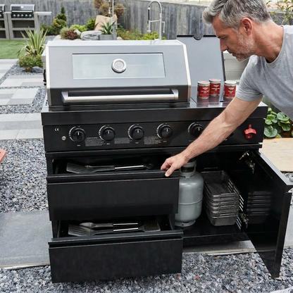 46"  Four Burners Black Outdoor Kitchen Islands Grill + Side Burner