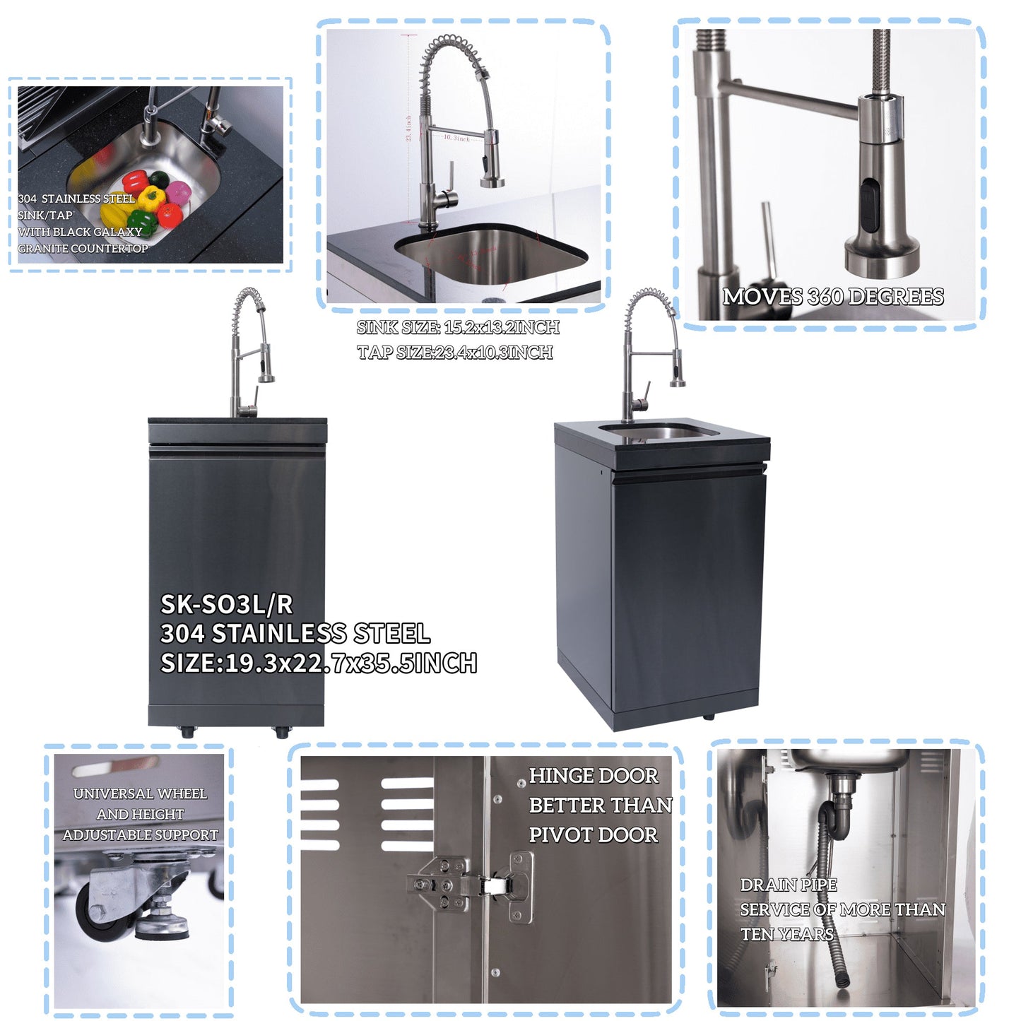 NG 85" 6-Burner 85,000 BTU Black Outdoor Kitchen Island Grill Refrigerator + Rotisserie Kit + Sink