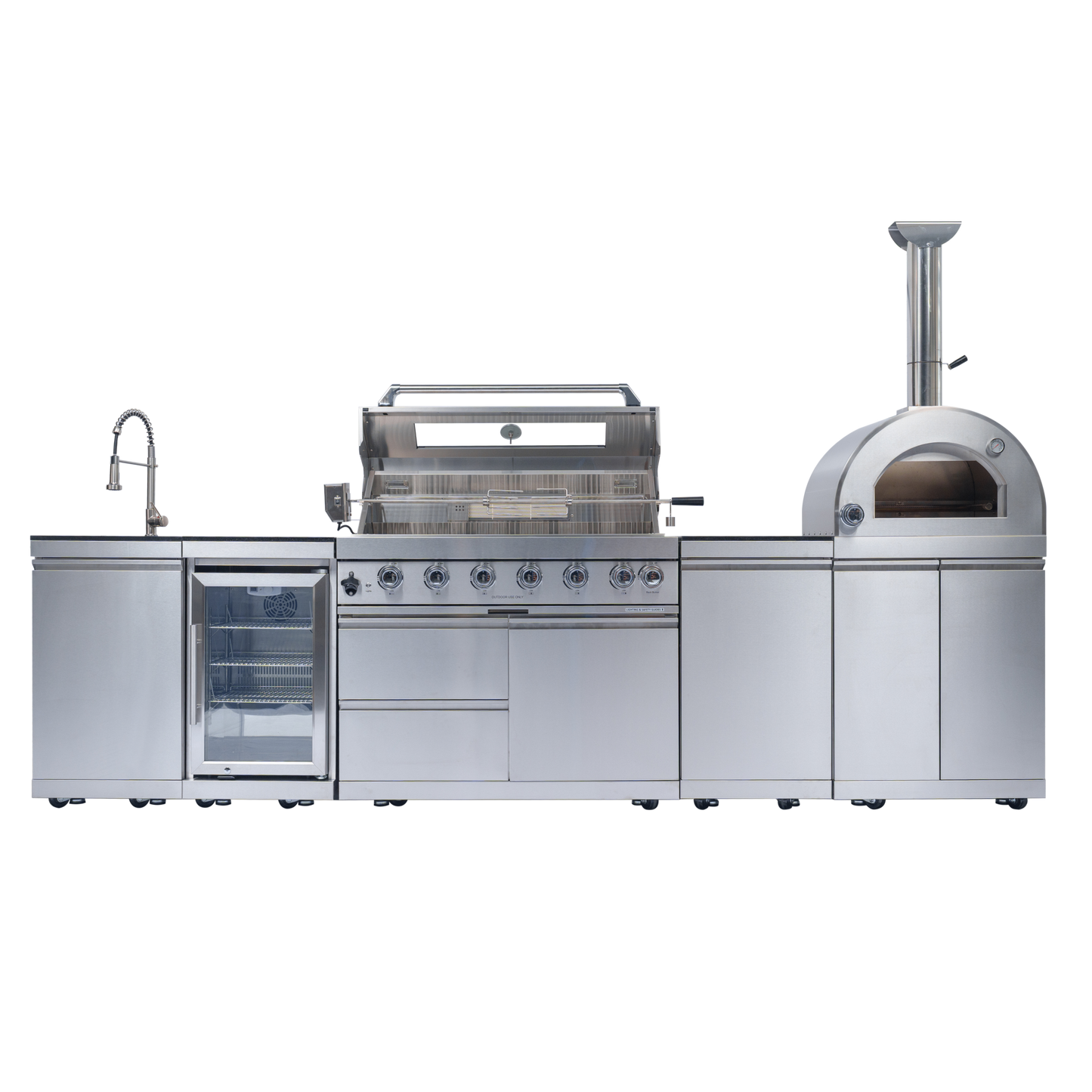 128" 120,000 BTU 6-Burner Outdoor Kitchen Island Grill with Pizza Oven