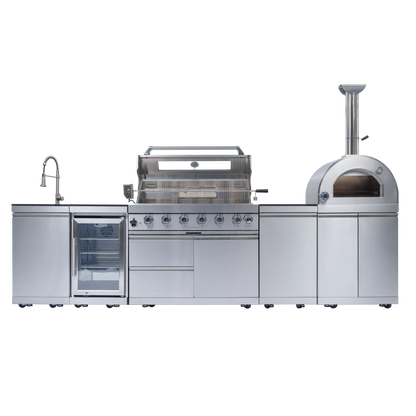 128" 120,000 BTU 6-Burner Outdoor Kitchen Island Grill with Pizza Oven