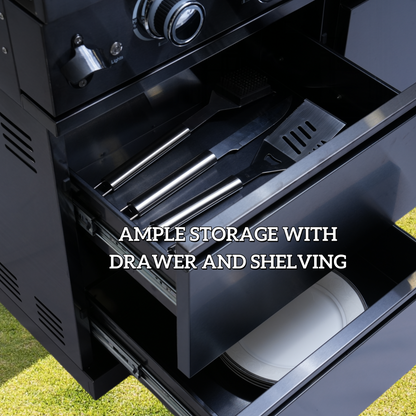 65" 4-Burner 72,000 BTU Black Outdoor Kitchen Island Grill + Side Burner + Rotisserie kit