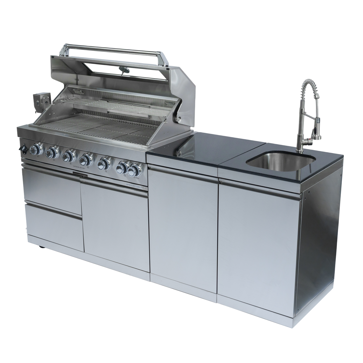 82" 6-Burner 85000 BTU Silver Outdoor Kitchen Island Grill + Storage Cabinets & Drawers & Sink/Faucet