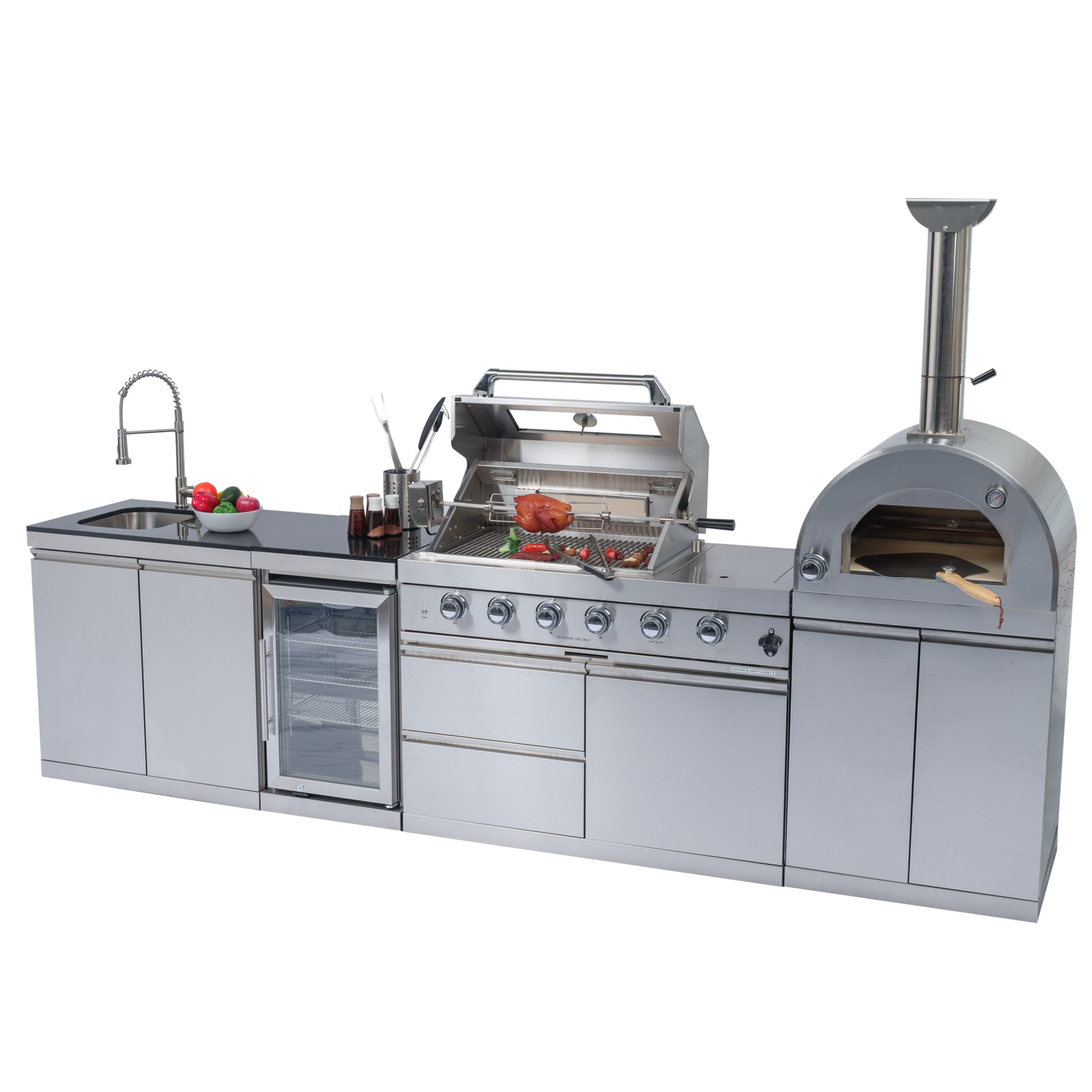 125" 10,8000 BTU 4-Burner Outdoor Kitchen Island Grill with Pizza Oven