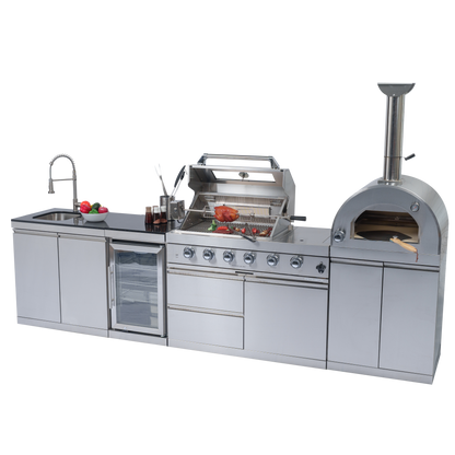 125" 10,8000 BTU 4-Burner Outdoor Kitchen Island Grill with Pizza Oven
