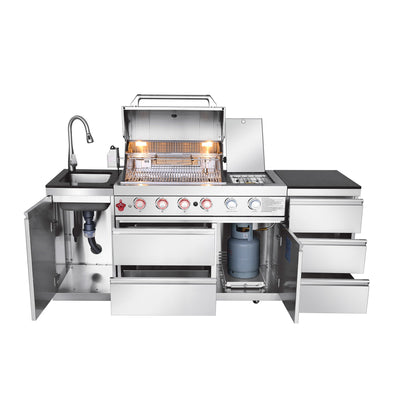 83.3" 4+1 Burner 71,500 BTU Silver Outdoor Kitchen Island Grill with Sink