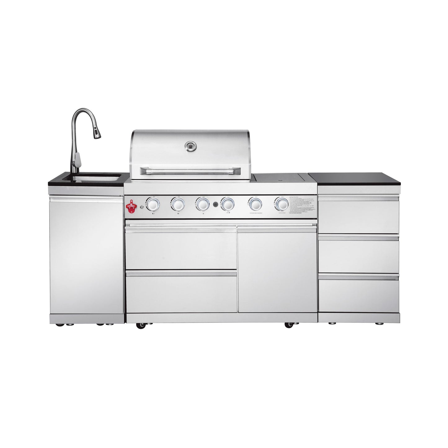 83.3" 4+1 Burner 71,500 BTU Silver Outdoor Kitchen Island Grill with Sink