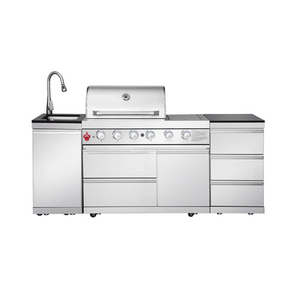 83.3" 4+1 Burner 71,500 BTU Silver Outdoor Kitchen Island Grill with Sink