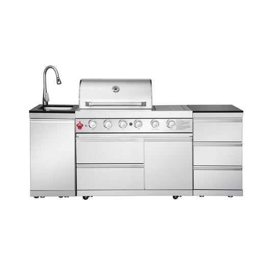 83.3" 4+1 Burner 71,500 BTU Silver Outdoor Kitchen Island Grill with Sink