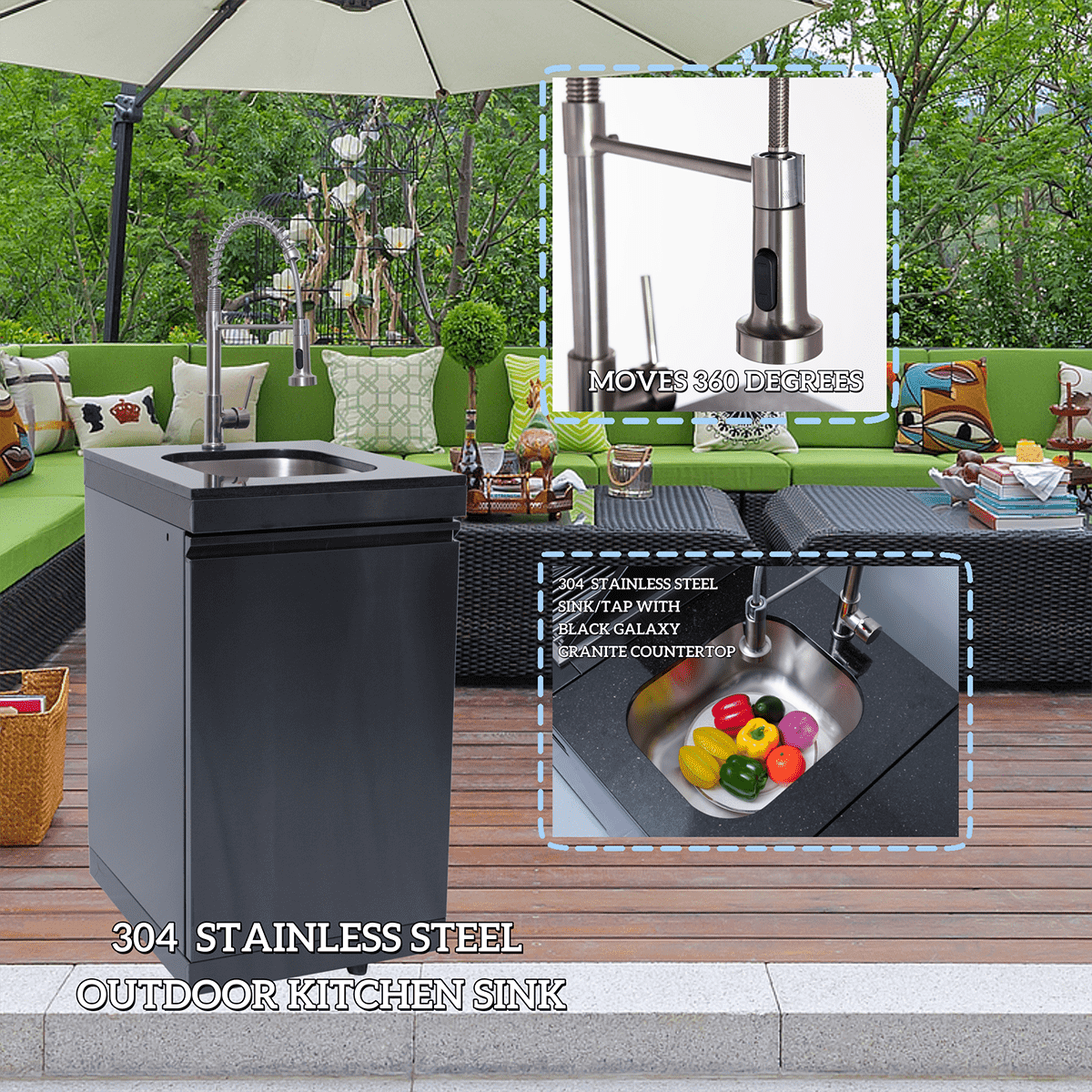 NG 85" 4-Burner 72,000 BTU Black Outdoor Kitchen Island Grill + Refrigerator + Sink