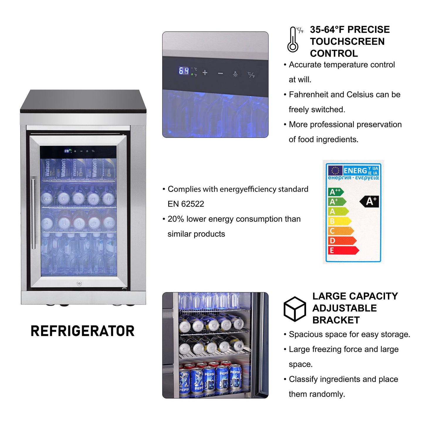 85.2" 4+1 Burner 71500 BTU Silver Outdoor Kitchen Island Grill + Sink + Refrigerator