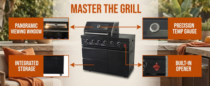 46"  Four Burners Black Outdoor Kitchen Islands Grill + Side Burner