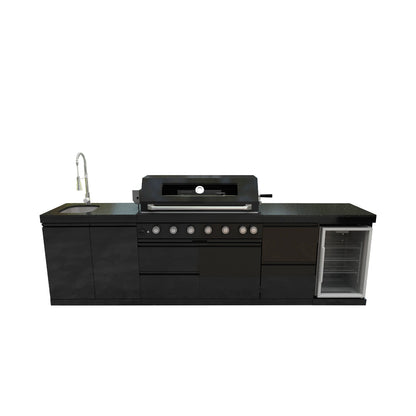 115" 6-Burner 85,000 Black Outdoor Kitchen Island Grill Rotisserie kit
