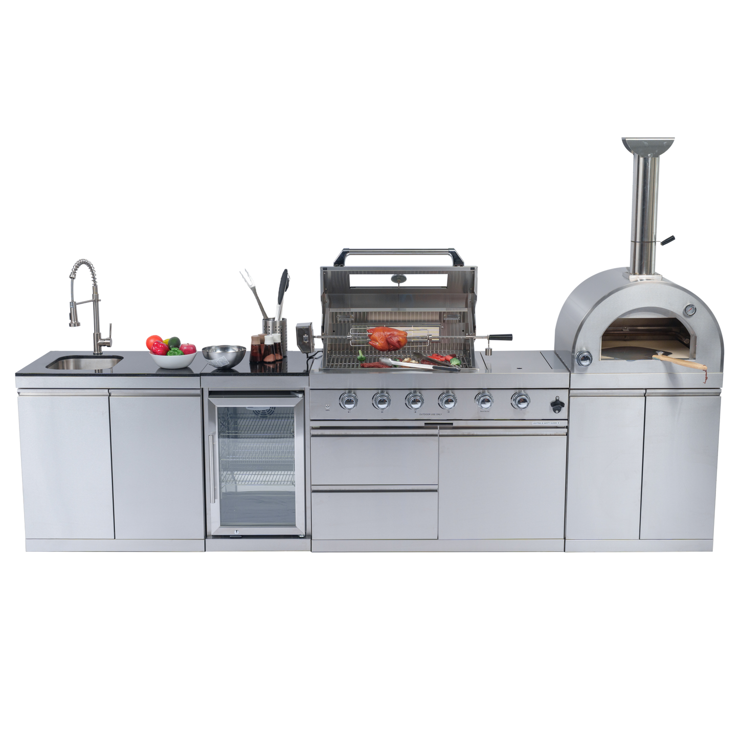 125" 10,8000 BTU 4-Burner Outdoor Kitchen Island Grill with Pizza Oven