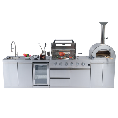 125" 10,8000 BTU 4-Burner Outdoor Kitchen Island Grill with Pizza Oven