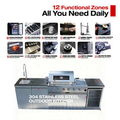 101" 6-Burner 85,000 BTU Outdoor Kitchen Island Grill with Storage Cabinets & Drawers