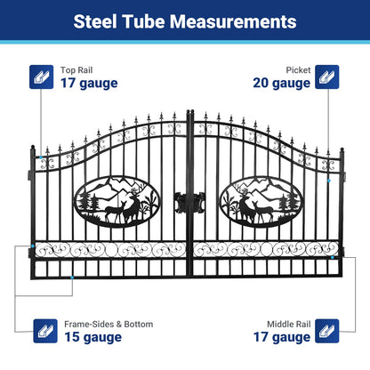 14x8 ft Steel Dual Swing Driveway Gate