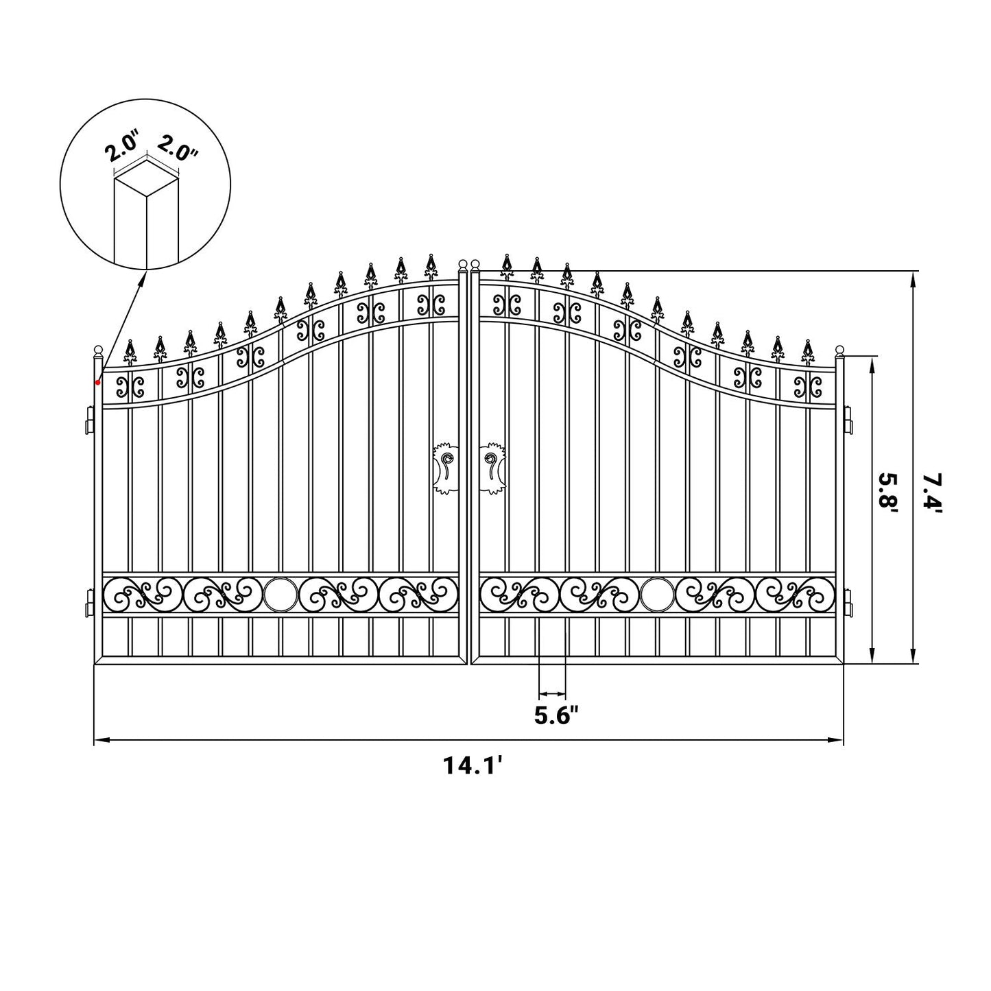 14x8 ft Steel Dual Swing Driveway Gate
