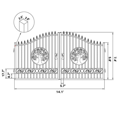 14x8 ft Steel Dual Swing Driveway Gate with Wider Goalposts