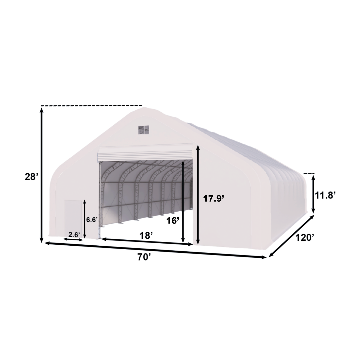 W70'xL120'xH28' Double Truss Storage Shelter