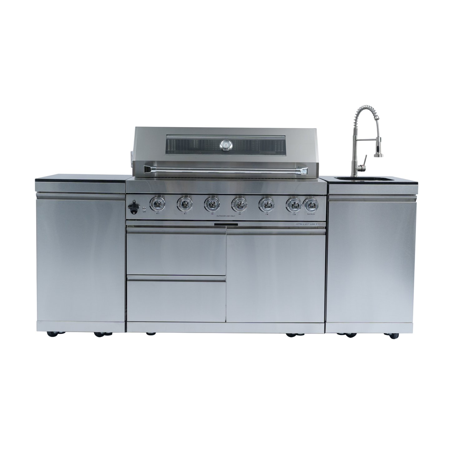 82" 6-Burner 85000 BTU Silver Outdoor Kitchen Island Grill + Storage Cabinets & Drawers & Sink/Faucet