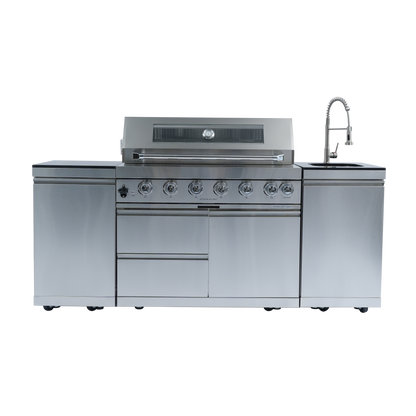 82" 6-Burner 85000 BTU Silver Outdoor Kitchen Island Grill + Storage Cabinets & Drawers & Sink/Faucet