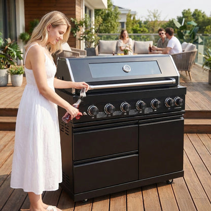 43" Black Six Burners Outdoor Kitchen Island Grill