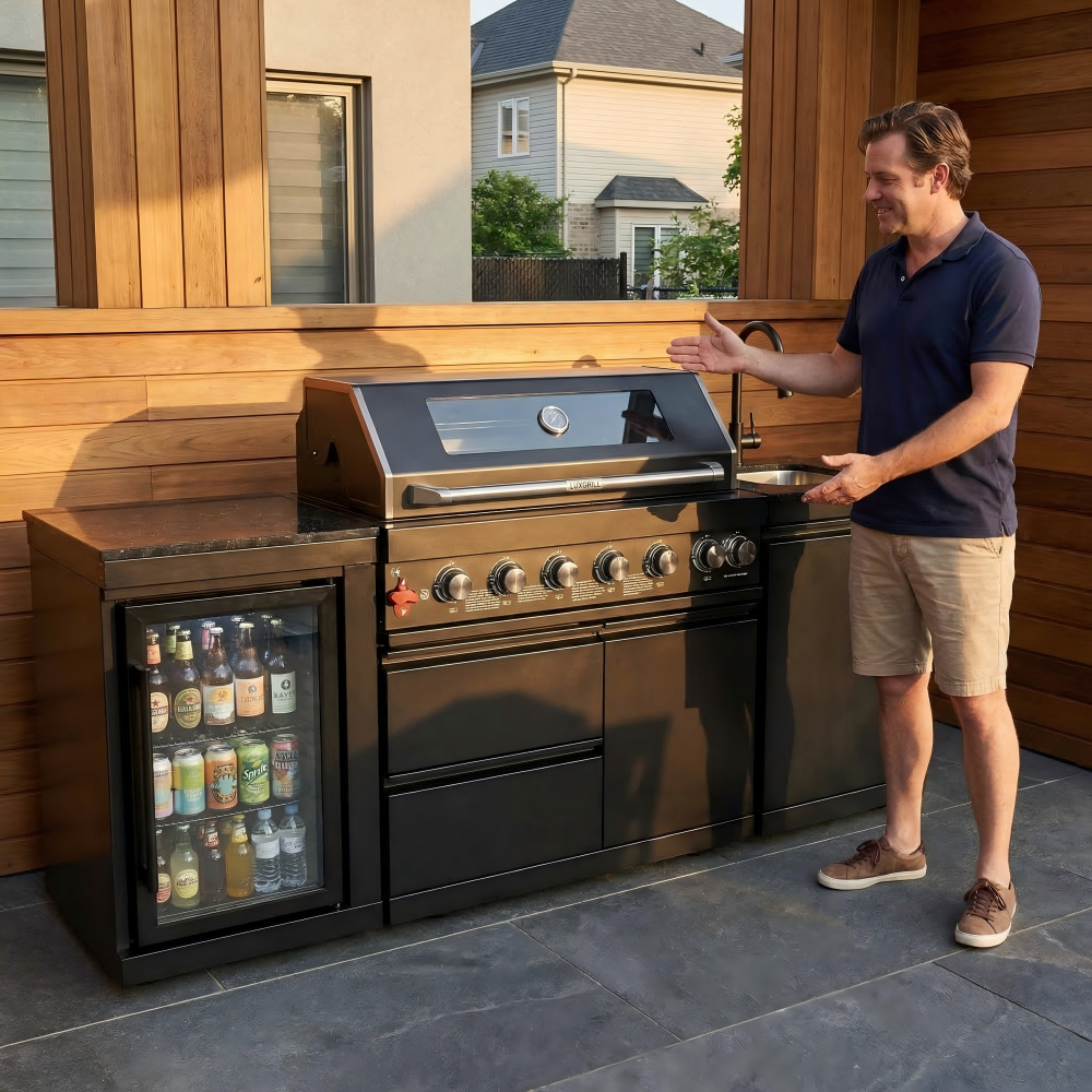 82" 6-Burner 85,000 BTU Gas Outdoor Kitchen Island Grill Stainless Steel Sink Wine Cooler