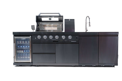 NG 104" 4-Burner 72,000 BTU Black Outdoor Kitchen Island Grill + Rotisserie Kit